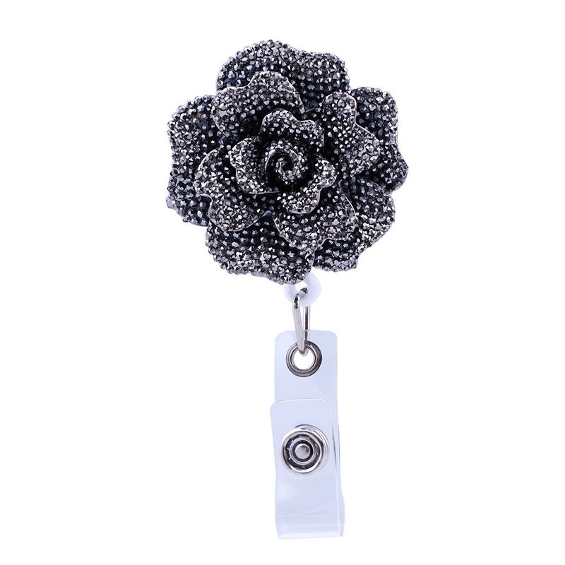 Soleebee 24'' Retractable Badge Reel, Glitter Rose Nurse ID Badge Holder Reel with 360Â° Swivel Alligator Clip - Gray - Image 1
